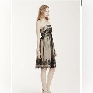 David's Bridal Black Tan Strapless Tulle Caviar‎ Beaded Short Formal